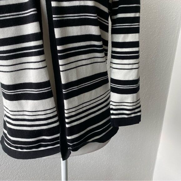 Talbots Womens Open Front Cardigan Black White Striped Sweater SZ M - Picture 8 of 14